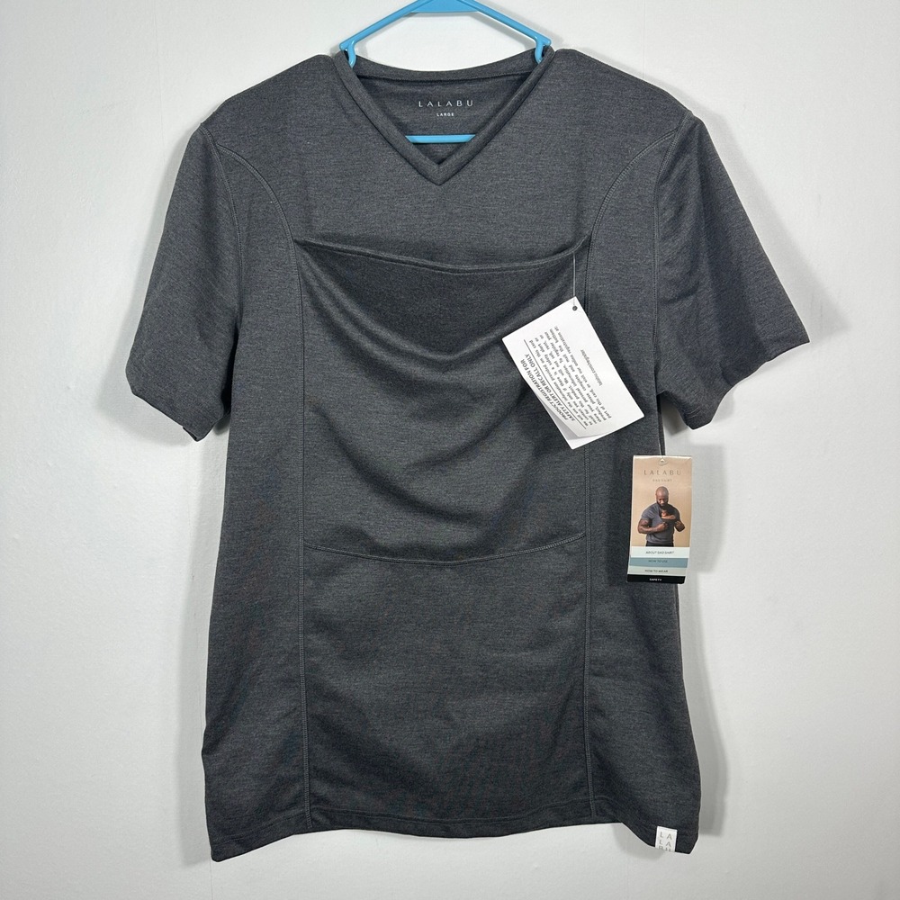 Lalabu Dad Shirt Mens Large Gray New Babywearing Pouch Carrier V-Neck Tee